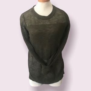 BANANA REPUBLIC Olive Green Loose Knit Linen Sweater with Side Slits